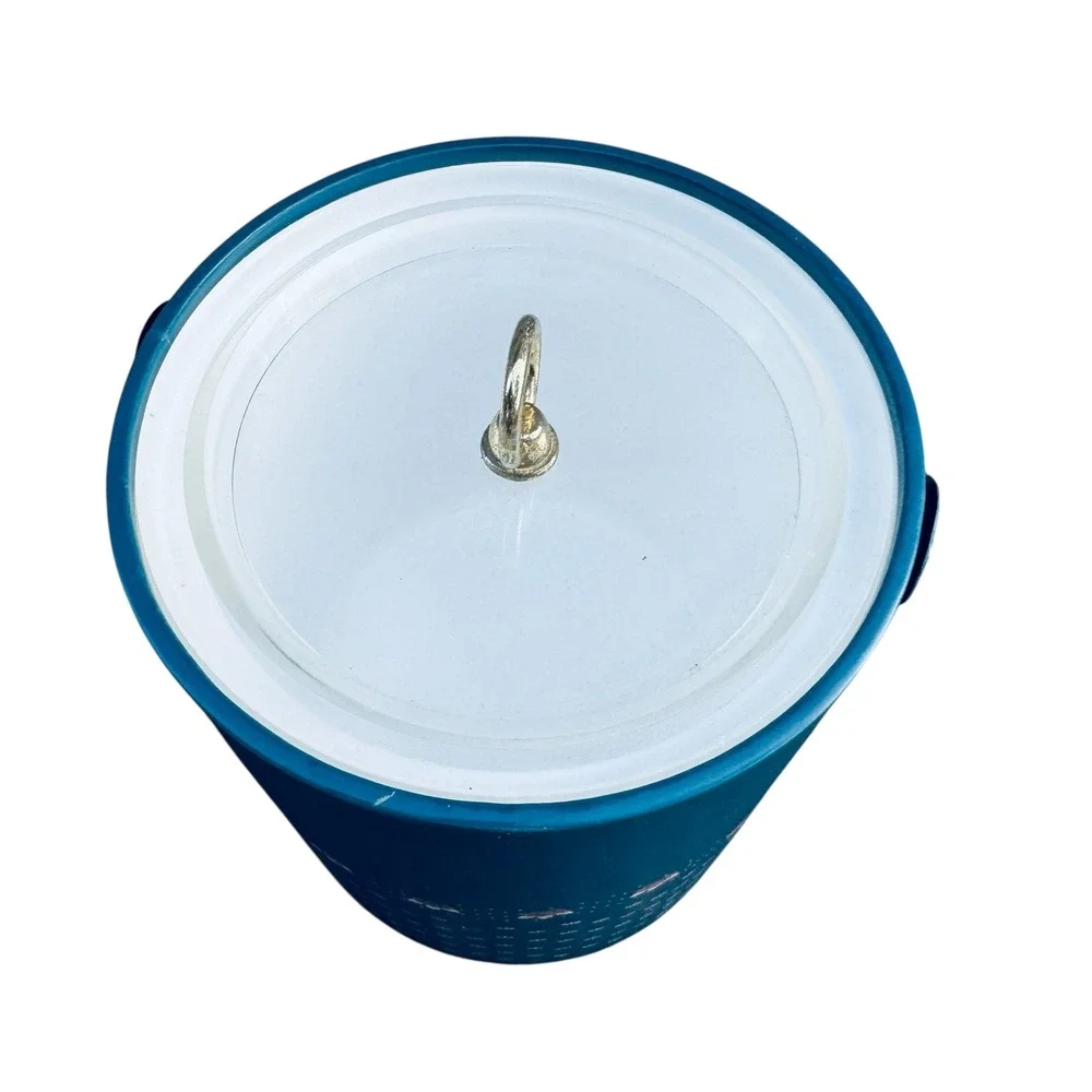 Georges Briard Vintage Ice Bucket Blue Floral Rose Vinyl MCM Barware with Lid